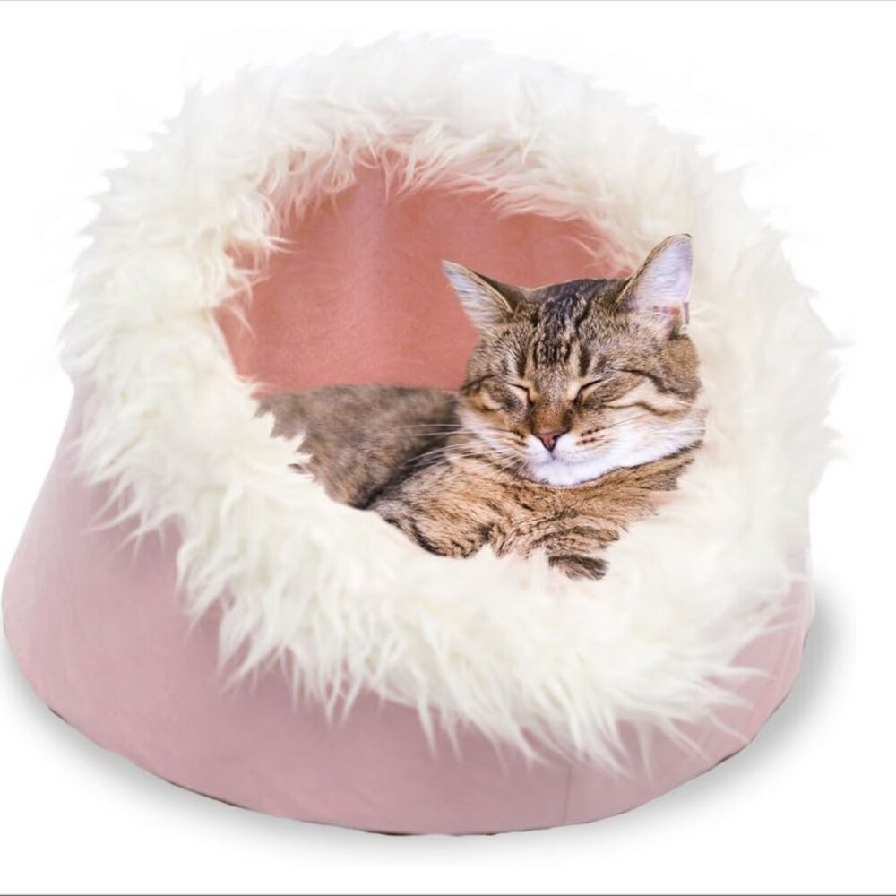 FurHaven Pet Cat Bed | Cat Cave Pet Bed, Blush Pink, 18-inch‎ Base